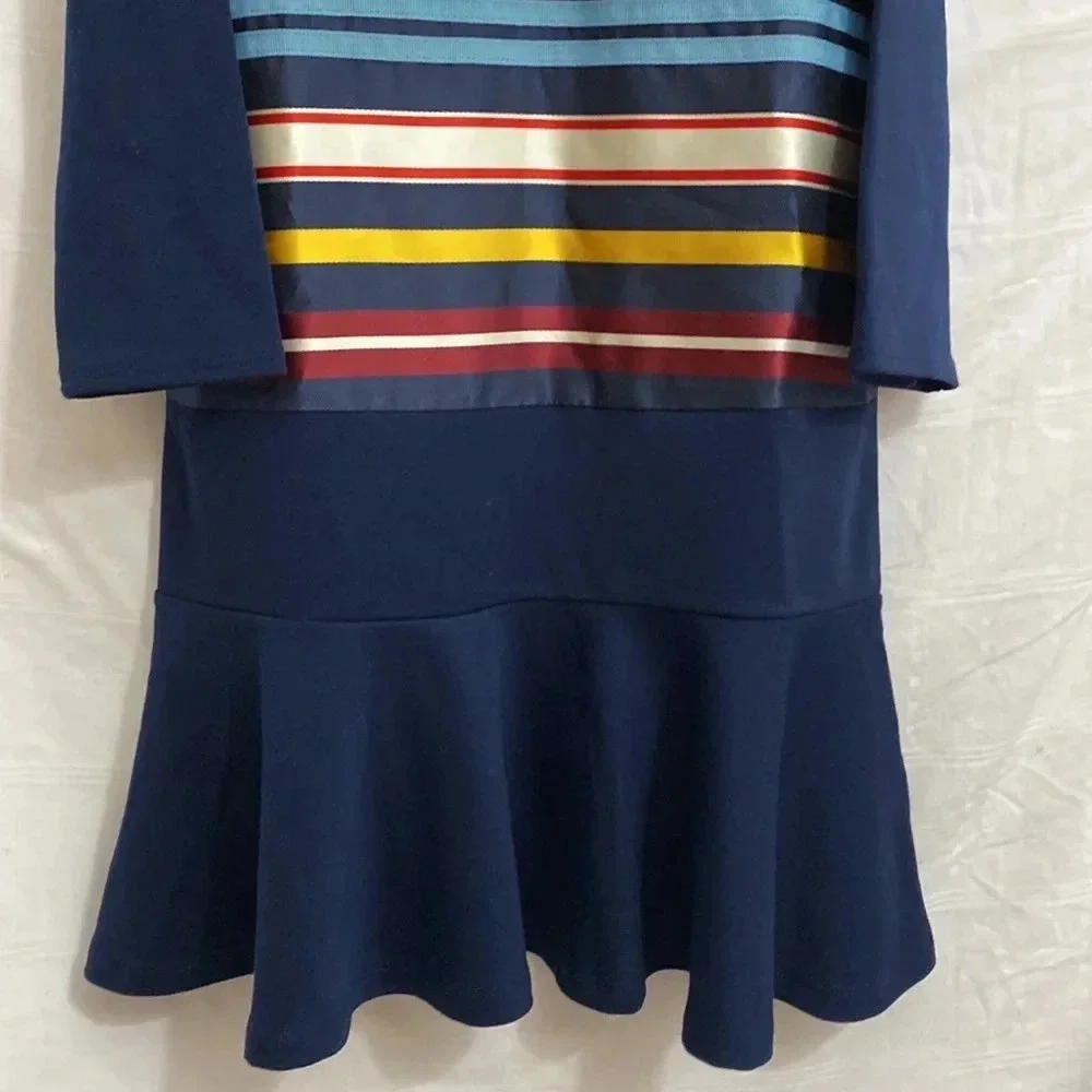 Lands’ End Long Sleeve Drop Waist Striped Ribbon Front